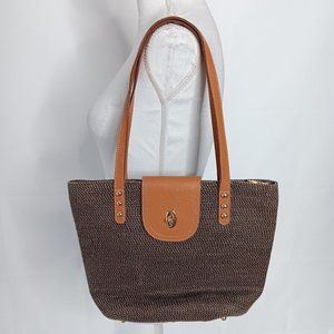 Eric Javits Straw shoulder Bag Brown & Black Medium Holiday Summer Woven Bag